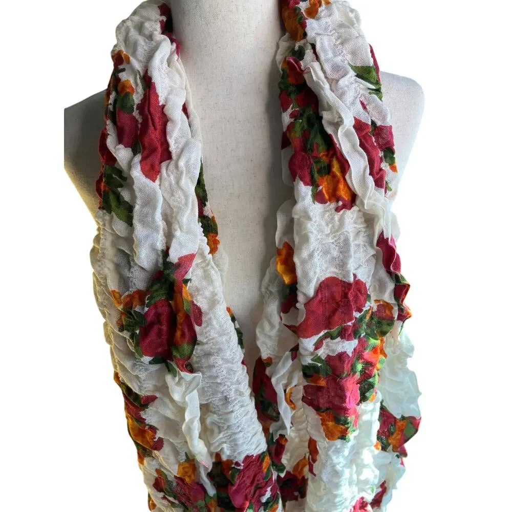 Lightweight semi-sheer scarf with a beautiful floral pattern